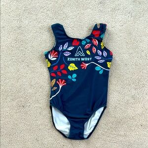 Zenith Kids leotard dark green with Colorful Leaf Pattern